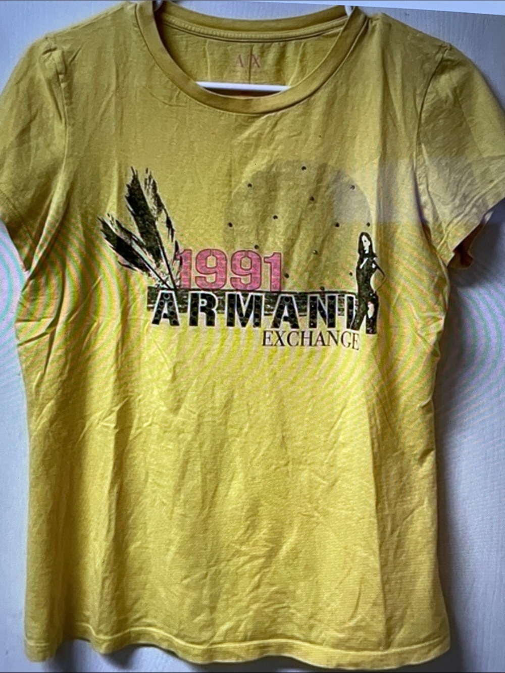 Armani Exchange Yellow 1991 Graphic Short Sleeve Tee